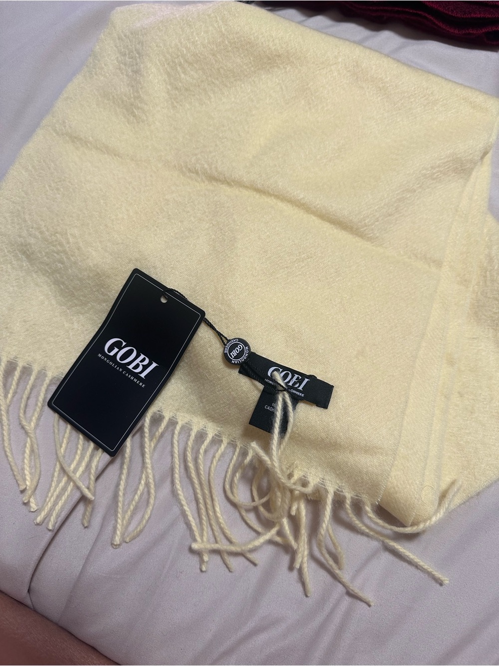 GOBI Cream Cashmere Blend Fringe Scarf